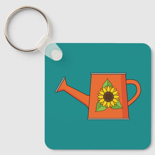 Orange Watering Can with Sunflower Key Ring (Front)