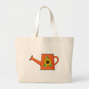 Orange Watering Can with Sunflower Large Tote Bag
