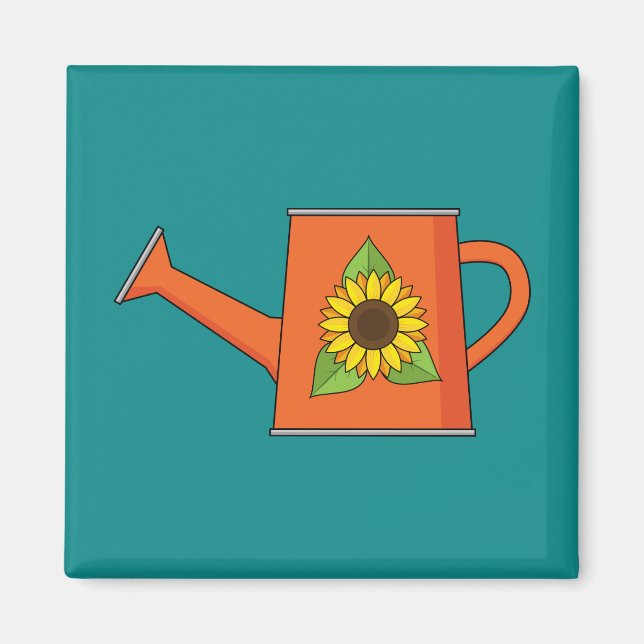 Orange Watering Can with Sunflower Magnet (Front)