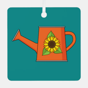 Orange Watering Can with Sunflower Metal Tree Decoration