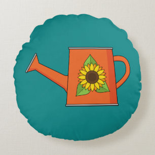 Orange Watering Can with Sunflower Round Cushion