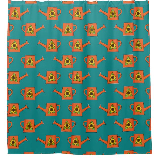 Orange Watering Can with Sunflower Shower Curtain (Front)