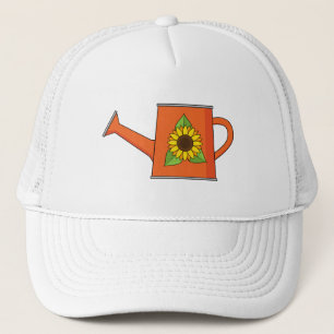 Orange Watering Can with Sunflower Trucker Hat