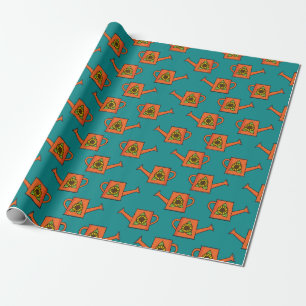 Orange Watering Can with Sunflower Wrapping Paper
