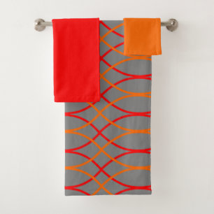 Orange Waves Bath Towel Set
