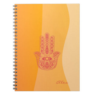 Orange Waves Simple Red Hamsa Personalised Notebook