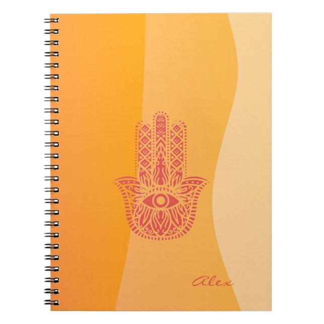 Orange Waves Simple Red Hamsa Personalised Notebook (Front)