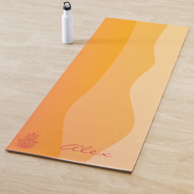 Orange Waves Simple Red Hamsa Personalised Yoga Mat (In Situ)
