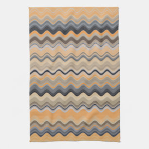 Orange Wavy Lined Pattern Tea Towel