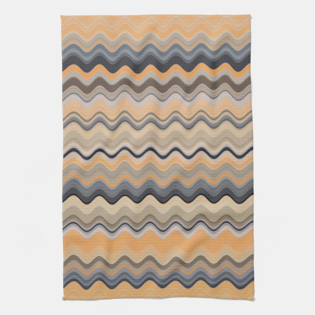 Orange Wavy Lined Pattern Tea Towel (Vertical)