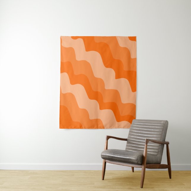 Orange wavy ocean waves gradient  tapestry (In Situ)