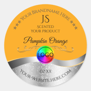 Orange Wavy Silver Logo and Monogram Product Label