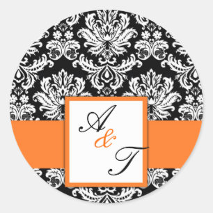 Orange Wedding Monogram Damask Seal