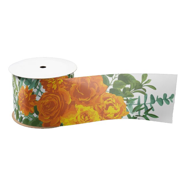 Orange Wedding Peony Rose Floral Satin Ribbon (Spool)