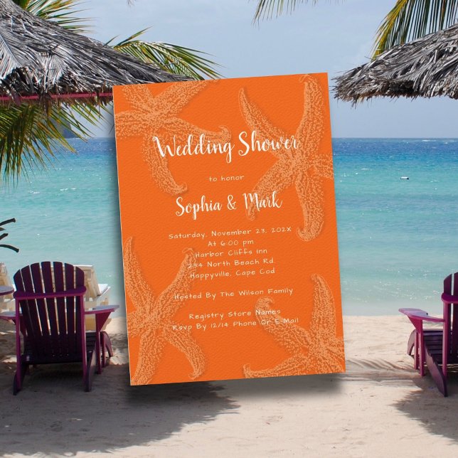Orange Wedding Shower Sea Stars Invitation (Creator Uploaded)