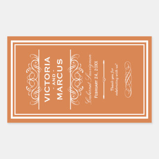 Orange Wedding Wine Bottle Monogram Favour Labels