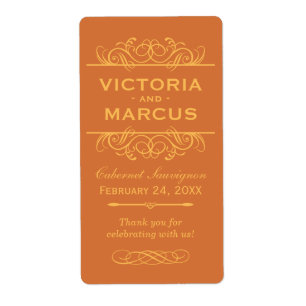 Orange Wedding Wine Bottle Monogram Favour Labels