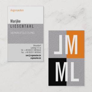 Orange weiß Monogram Hochformat Visitenkarte Business Card