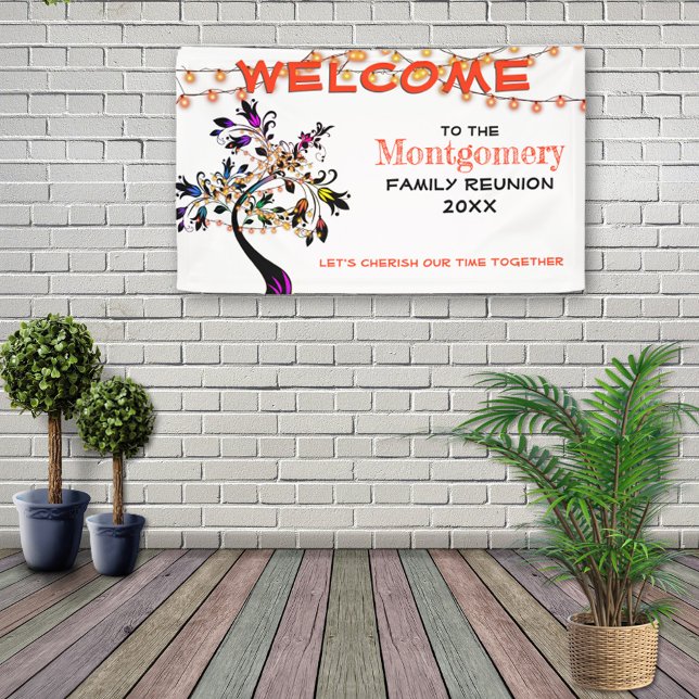Orange Welcome Family Reunion Tree Lights Banner (Creator Uploaded)
