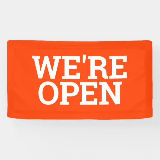 Orange we're open template business banner sign