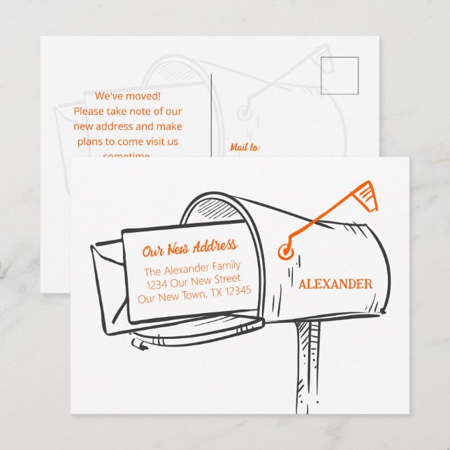Orange We've Moved Distressed Mailbox Moving Postcard (Front/Back)
