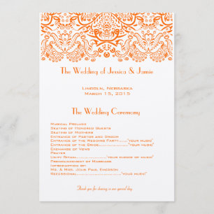 Orange Whimisical Love Birds Wedding Program