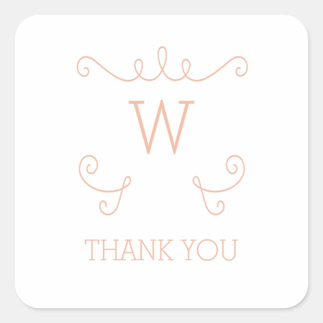 Orange Whimsical Flourish Monogram Thank You Square Sticker (Front)