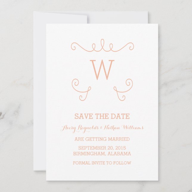 Orange Whimsical Flourish Save the Date Invite (Front)