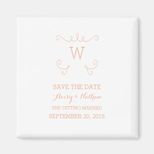 Orange Whimsical Flourish Save the Date Magnet