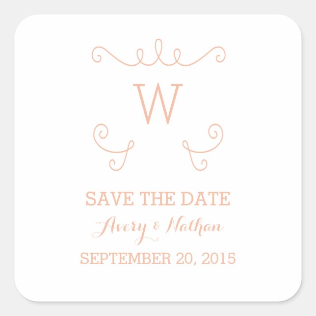 Orange Whimsical Flourish Save the Date Stickers (Front)