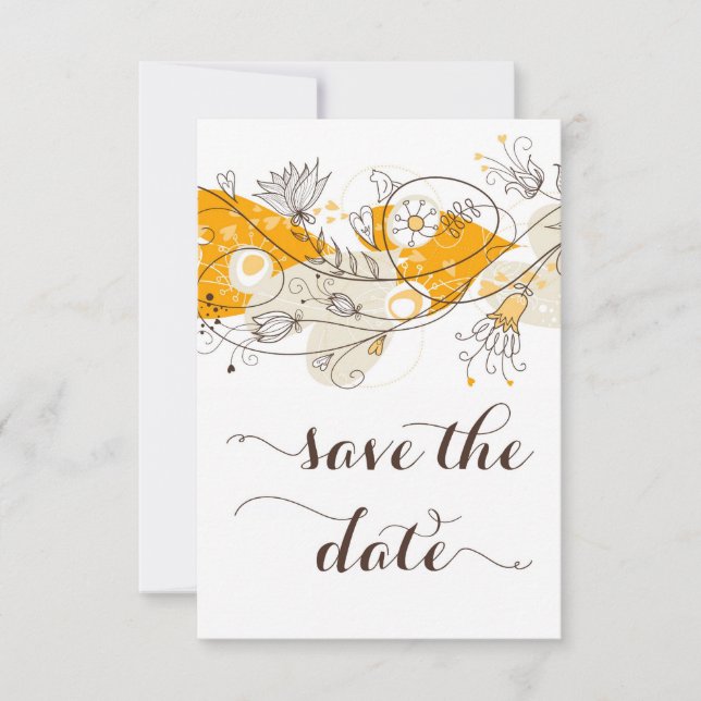 Orange Whimsical Flowers Save The Date Invitation (Front)