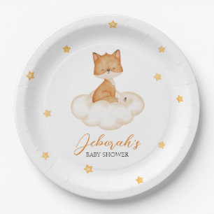 Orange Whimsical Fox Baby Shower Paper Plate