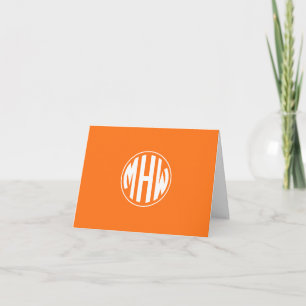 Orange White 3 Initial in a Circle Monogram DIY BG Note Card