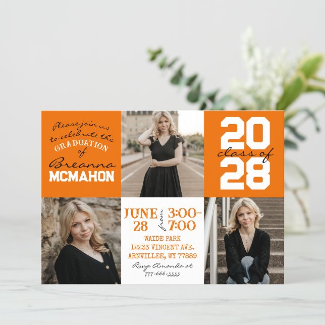 Orange & White 3 Photo Graduation Invitation (Creator Uploaded)