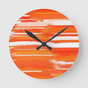 Orange White Abstract Painting Round Clock