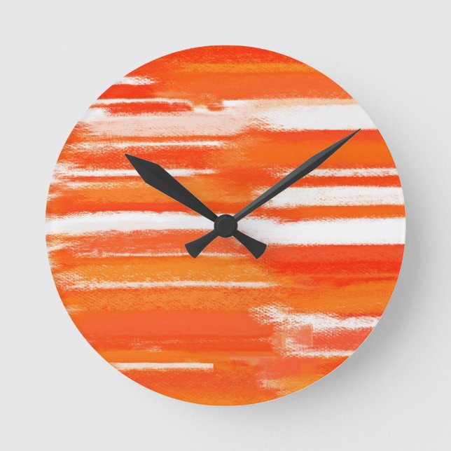 Orange White Abstract Painting Round Clock (Front)