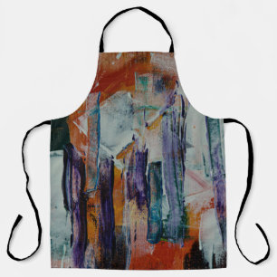 Orange white and black abstract painting apron