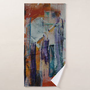 Orange white and black abstract painting bath towel
