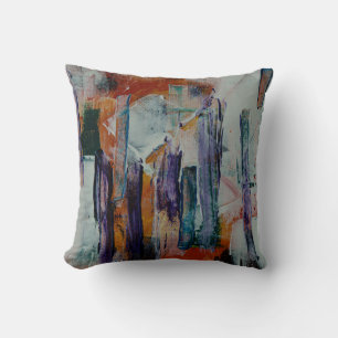 Orange white and black abstract painting cushion