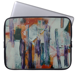 Orange white and black abstract painting laptop sleeve