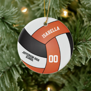 Orange, White and Black Volleyball Ceramic Ornament