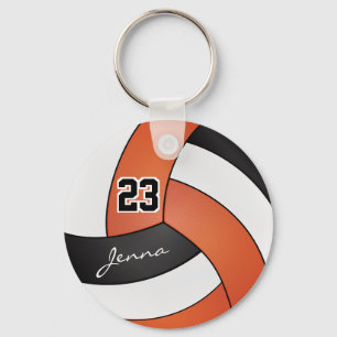 Orange, White and Black Volleyball - Customise Key Ring