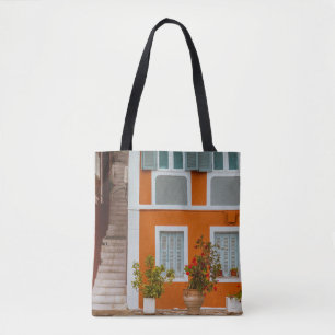 ORANGE WHITE AND GRAY CONCRETE BUILDING TOTE BAG