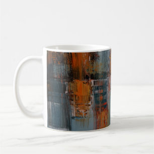 Orange, white, and teal abstract painting coffee mug