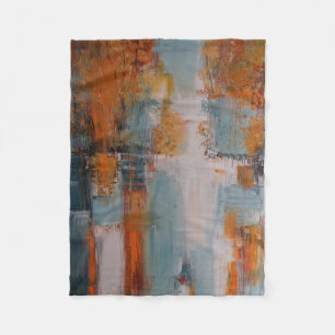Orange, white, and teal abstract painting fleece blanket