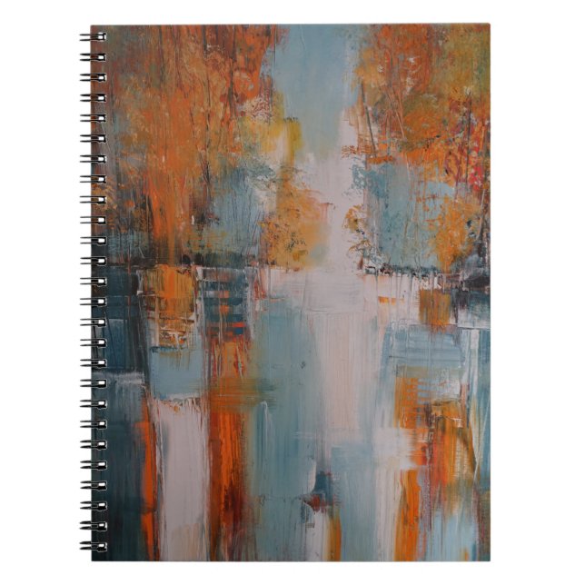 Orange, white, and teal abstract painting notebook (Front)