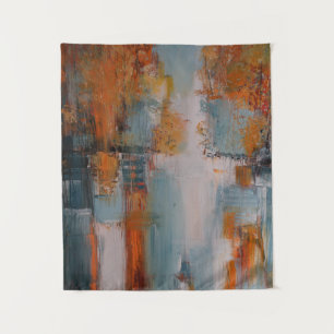 Orange, white, and teal abstract painting tapestry