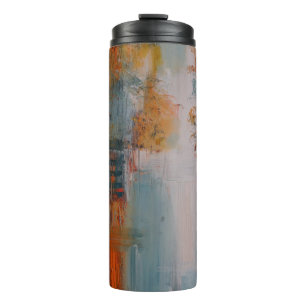 Orange, white, and teal abstract painting thermal tumbler