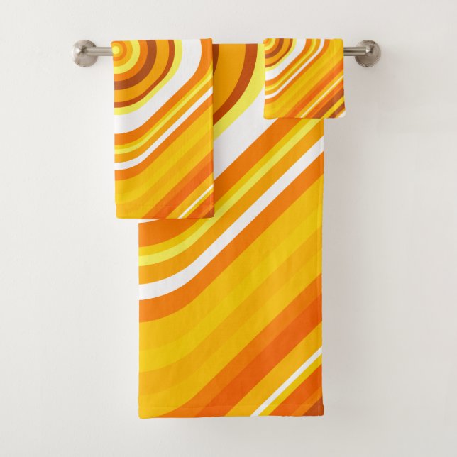 Orange, White and Yellow Sunset-Inspired Pattern Bath Towel Set (Insitu)