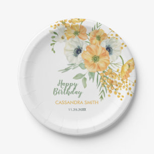 Orange & White Anemone Spring Floral Birthday  Paper Plate